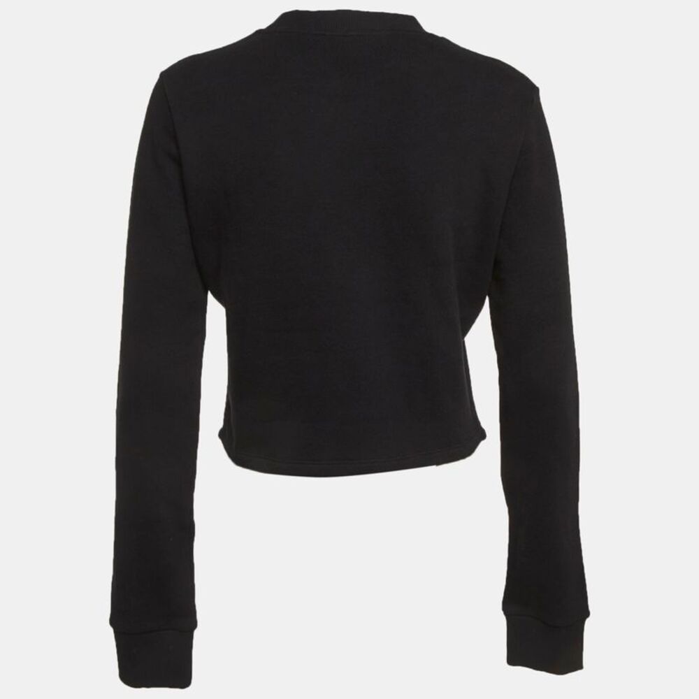 Balmain Black Logo Print Cotton Crop Sweatshirt S - Picture 2 of 5